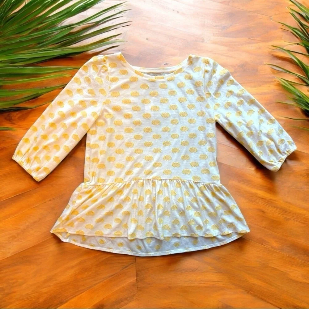 LOFT Yellow Dot Peplum Top - Size Small - NWT - Polka Dot / Spring